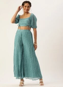 Bottom From Blue N White Printed Pleated Georgette Co-ords After Six Wear -Deals Chic Lehenga Store Blue N White Printed Pleated Georgette Co ords IWBS02211100 u