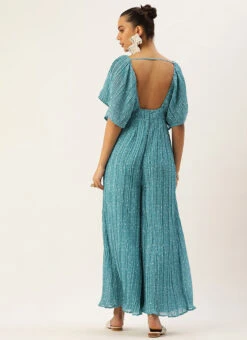 Blue N White Printed Pleated Georgette Jumpsuit Festive Wear After Six Wear 11 Blue N White Printed Pleated Georgette Jumpsuit Festive Wear After Six Wear -Deals Chic Lehenga Store Blue N White Printed Pleated Georgette Jumpsuit DRBS02211146 b