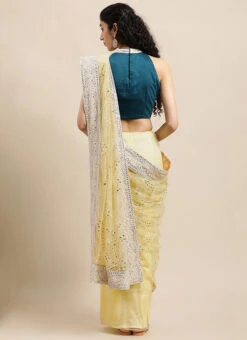 Blue N Yellow Embroidered Half N Half Saree Party Wear -Deals Chic Lehenga Store Blue N Yellow Embroidered Half N Half Saree SABS02110837 b