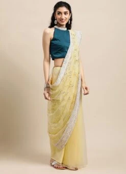 Blue N Yellow Embroidered Half N Half Saree Party Wear -Deals Chic Lehenga Store Blue N Yellow Embroidered Half N Half Saree SABS02110837 u