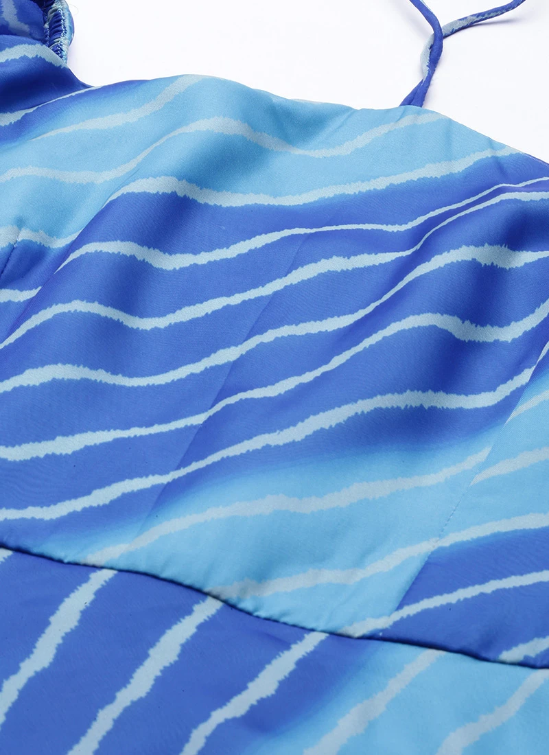 Blue Organza Printed Dress Party Wear 5 Blue Organza Printed Dress Party Wear - Image 5