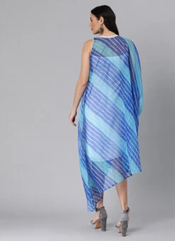 Blue Organza Printed Kaftan Dress Festive Wear 11 Blue Organza Printed Kaftan Dress Festive Wear -Deals Chic Lehenga Store Blue Organza Printed Kaftan Dress DRBS02204783 b