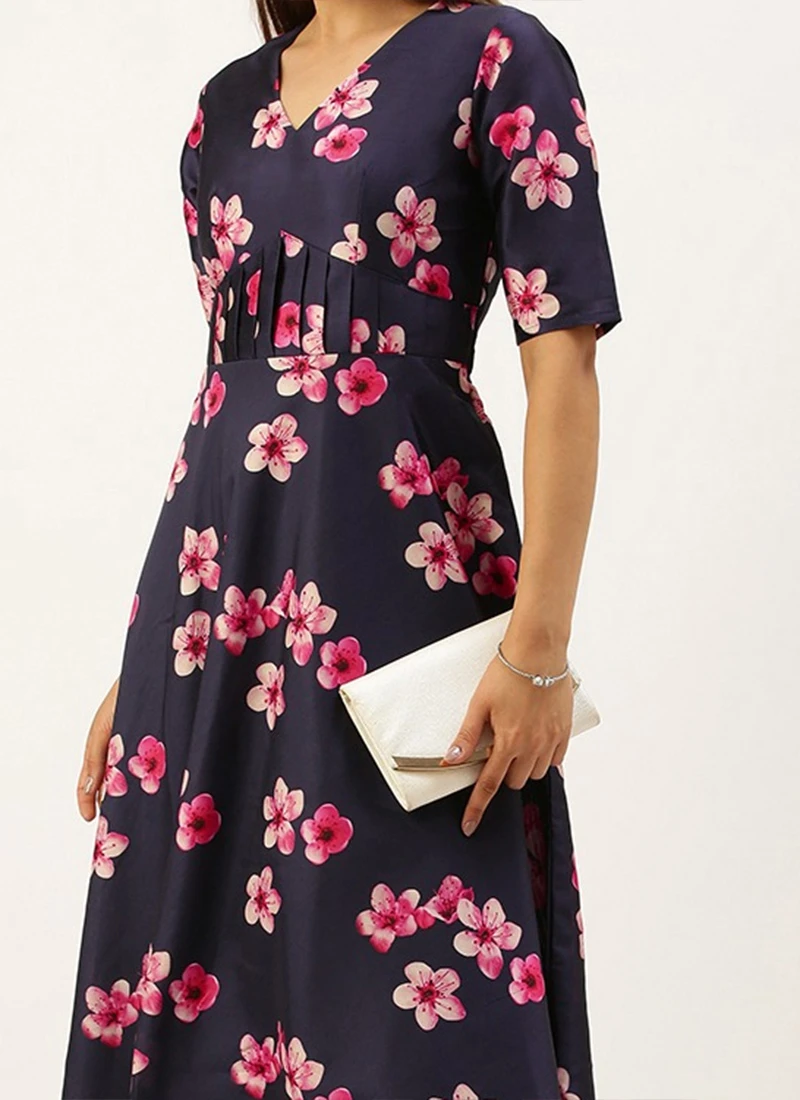 Blue Printed Art Silk Fit And Flare Dress After Six Wear 1 Blue Printed Art Silk Fit And Flare Dress After Six Wear