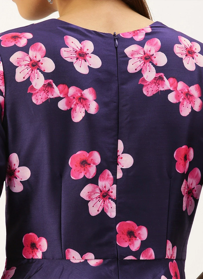 Blue Printed Art Silk Fit And Flare Dress After Six Wear 6 Blue Printed Art Silk Fit And Flare Dress After Six Wear - Image 6