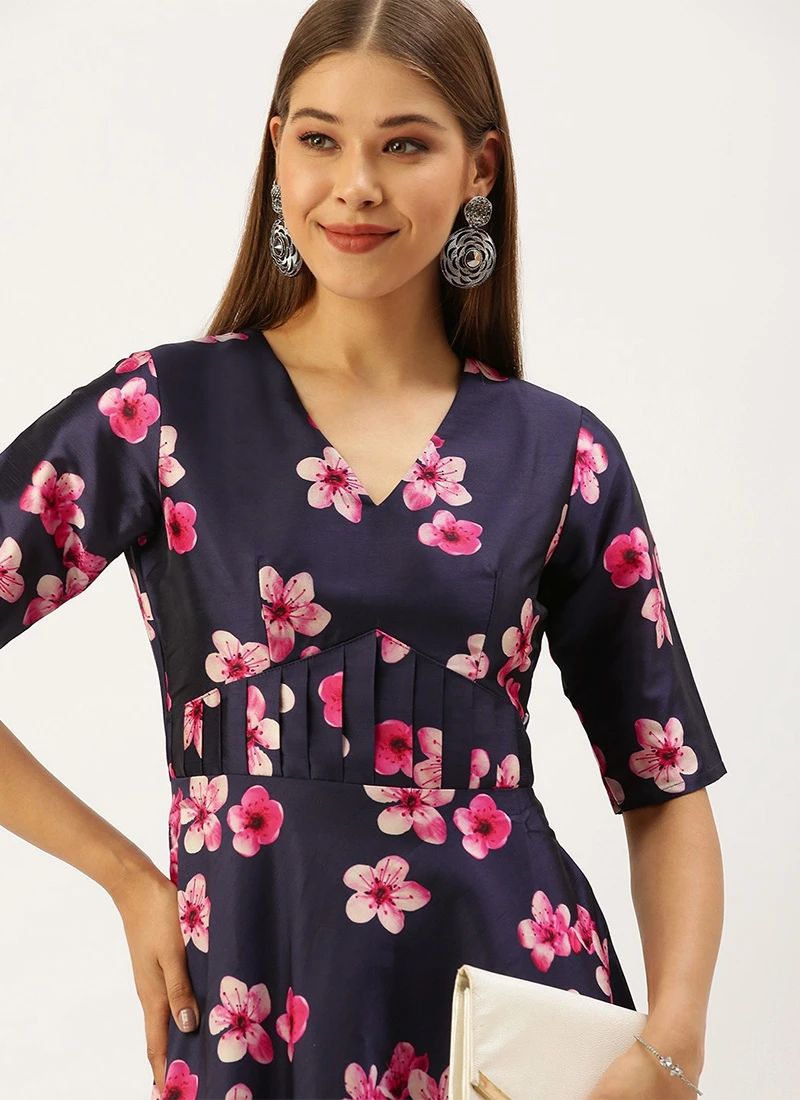 Blue Printed Art Silk Fit And Flare Dress After Six Wear 7 Blue Printed Art Silk Fit And Flare Dress After Six Wear - Image 7