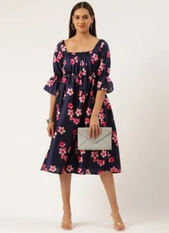 Blue Printed Art Silk Dress Festive Wear -Deals Chic Lehenga Store Blue Printed Art Silk Maxi Dress DRBS02205037 u