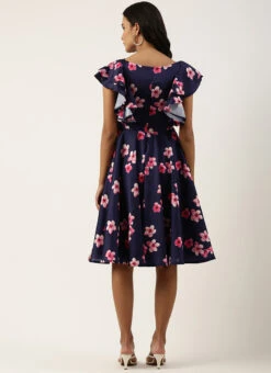 Blue Printed Art Silk Ruffled Dress Festive Wear 11 Blue Printed Art Silk Ruffled Dress Festive Wear -Deals Chic Lehenga Store Blue Printed Art Silk Ruffled Dress DRBS02205992 b