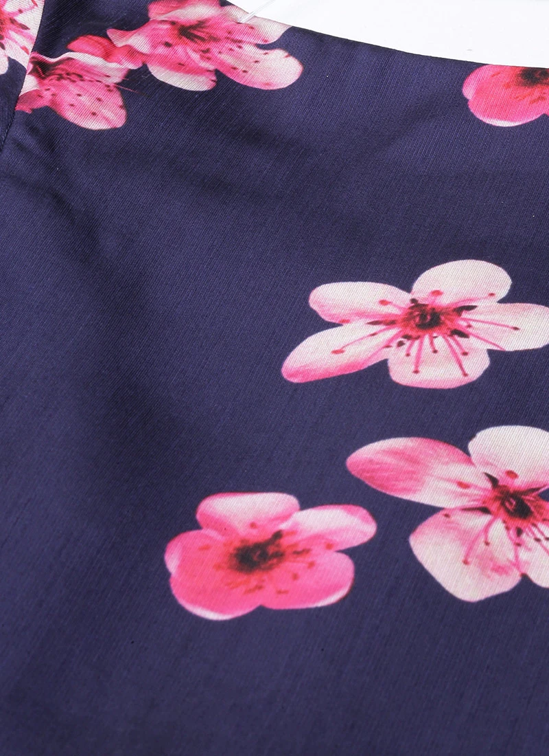 Blue Printed Art Silk Ruffled Dress Festive Wear 5 Blue Printed Art Silk Ruffled Dress Festive Wear - Image 5