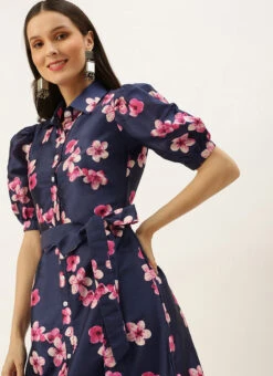 Blue Printed Art Silk Shirt Dress After Six Wear -Deals Chic Lehenga Store Blue Printed Art Silk Shirt Dress DRBS02205850 rrc2