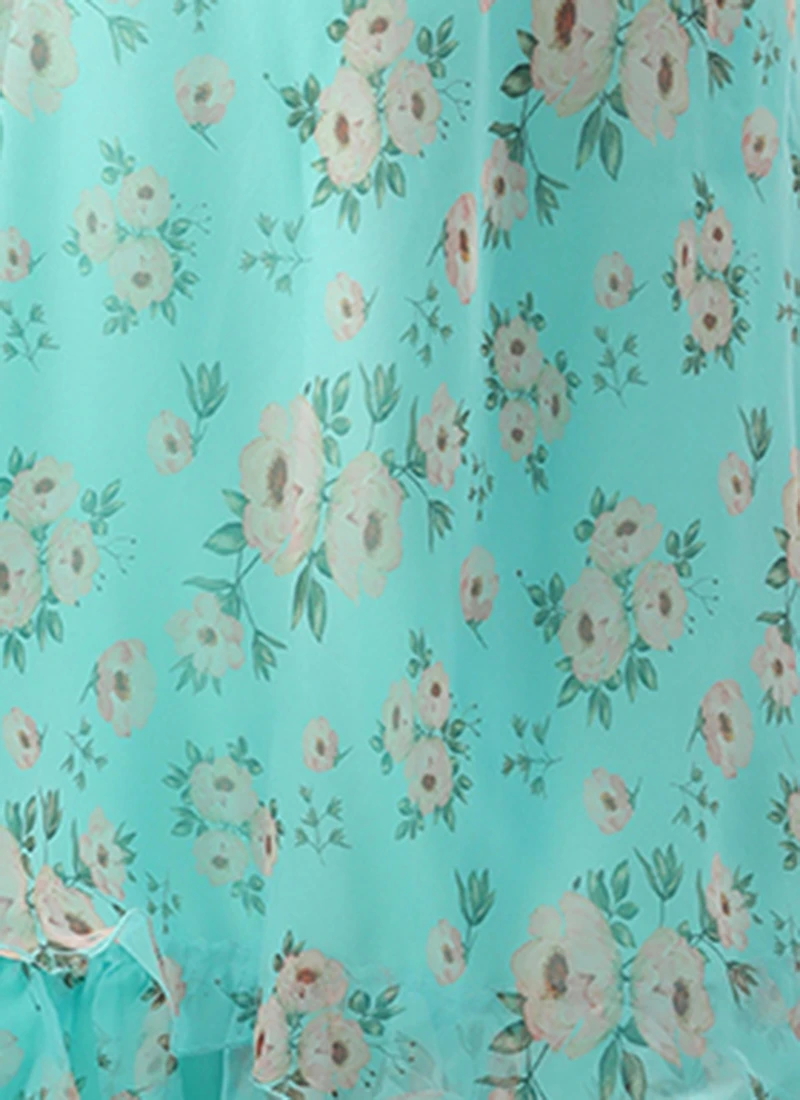 Blue Printed Organza Maxi Dress Festive Wear 8 Blue Printed Organza Maxi Dress Festive Wear - Image 8