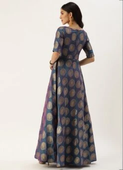 Blue Taffeta Jacquard Half Circular Dress Festive Wear 11 Blue Taffeta Jacquard Half Circular Dress Festive Wear -Deals Chic Lehenga Store Blue Taffeta Jacquard Half Circular Dress DRBS02204663 b