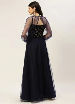 Blue Velvet Embroidered Dress With Cape Party Wear 10 Blue Velvet Embroidered Dress With Cape Party Wear -Deals Chic Lehenga Store Blue Velvet Embroidered Dress With Cape DRBS02211229 b 1