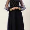 Blue Velvet Embroidered Dress With Cape Party Wear Festive Wear