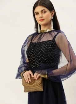 Blue Velvet Embroidered Dress With Cape Party Wear Festive Wear 11 Blue Velvet Embroidered Dress With Cape Party Wear Festive Wear -Deals Chic Lehenga Store Blue Velvet Embroidered Dress With Cape DRBS02211229 rrc1