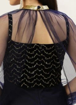 Blue Velvet Embroidered Dress With Cape Party Wear Festive Wear 12 Blue Velvet Embroidered Dress With Cape Party Wear Festive Wear -Deals Chic Lehenga Store Blue Velvet Embroidered Dress With Cape DRBS02211229 rrc2