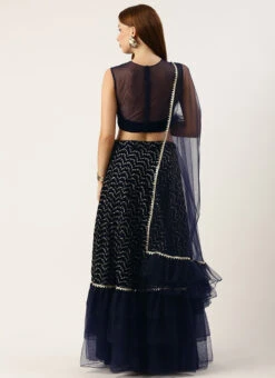Skirt From Blue Velvet Embroidered N Net Lehenga After Six Wear -Deals Chic Lehenga Store Blue Velvet Embroidered N Net Lehenga GHBS02212495 b
