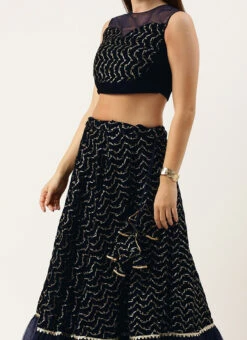 Skirt From Blue Velvet Embroidered N Net Lehenga After Six Wear