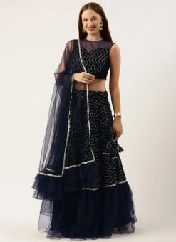 Skirt From Blue Velvet Embroidered N Net Lehenga After Six Wear -Deals Chic Lehenga Store Blue Velvet Embroidered N Net Lehenga GHBS02212495 u