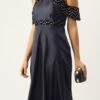 Blue Velvet Embroidered Off Shoulder Dress Festive Wear Party Wear