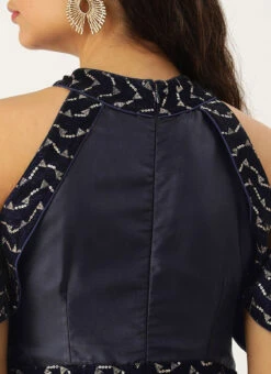 Blue Velvet Embroidered Off Shoulder Dress Festive Wear Party Wear 13 Blue Velvet Embroidered Off Shoulder Dress Festive Wear Party Wear -Deals Chic Lehenga Store Blue Velvet Embroidered Off Shoulder Dress DRBS02211083 rrc2