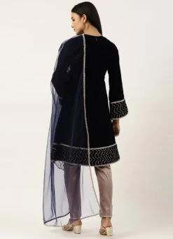 Top From Blue Velvet Embroidered Straight Pant Suit After Six Wear -Deals Chic Lehenga Store Blue Velvet Embroidered Straight Pant Suit SLBS02211067 b 1