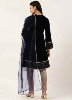 Bottom From Blue Velvet Embroidered Straight Pant Suit After Six Wear -Deals Chic Lehenga Store Blue Velvet Embroidered Straight Pant Suit SLBS02211067 b