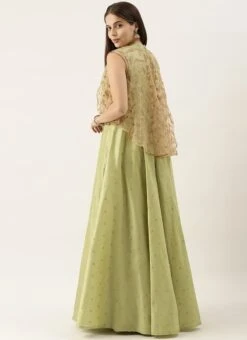 Ethnovog Pista Green Jacket Style Gown Party Wear -Deals Chic Lehenga Store Bollywood Vogue Custom Made Jacket Style Gown IWBV01904923 b