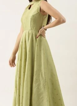 Ethnovog Pista Green Jacket Style Gown Party Wear
