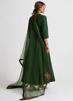 Bottle Green Chanderi Silk Anarkali Suit Wedding Wear -Deals Chic Lehenga Store Bottle Green Chanderi Silk Anarkali Suit SLDVC172 b