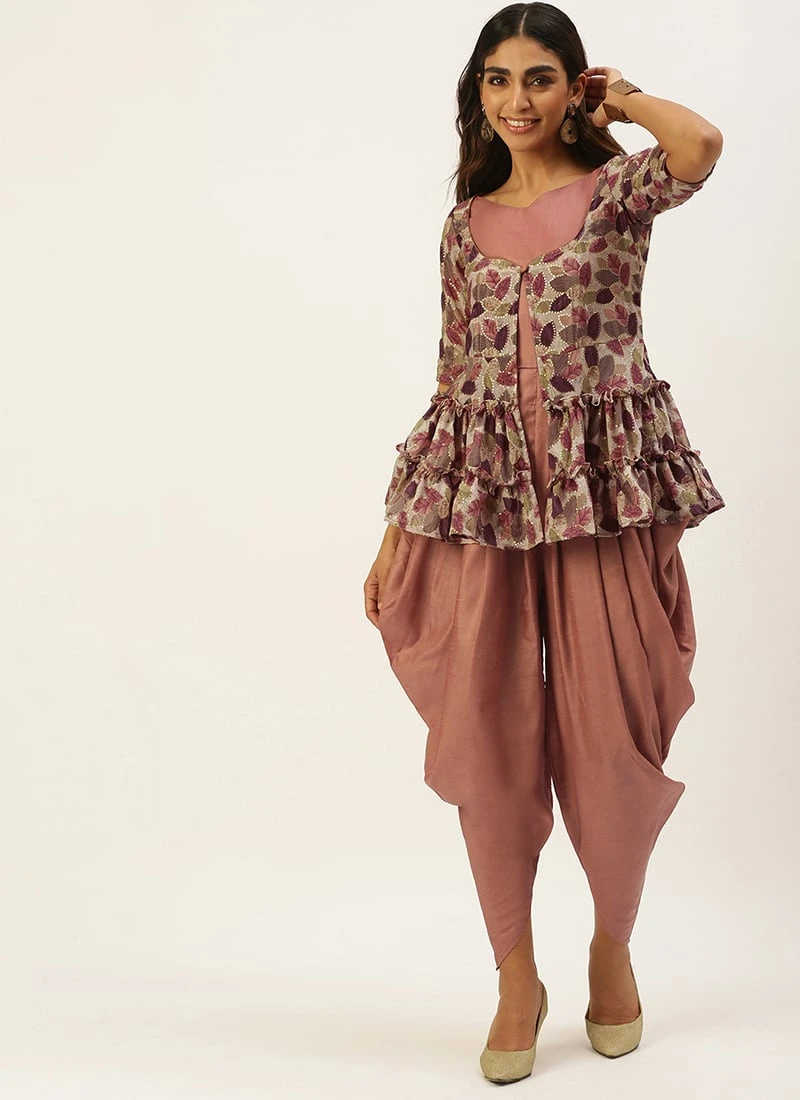 Brown Dhoti Jumpsuit With Embroidered Jacket Festive Wear Party Wear 3 Brown Dhoti Jumpsuit With Embroidered Jacket Festive Wear Party Wear - Image 3