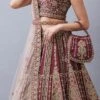 Burgundy Organza Silk Hand Work Umbrella Lehenga Choli With Dupatta Wedding Wear