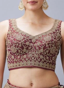 Burgundy Organza Silk Hand Work Umbrella Lehenga Choli With Dupatta Wedding Wear -Deals Chic Lehenga Store Burgundy Organza Silk Hand Work Umbrella Lehenga Choli With Dupatta GHCBF5738 rrc1