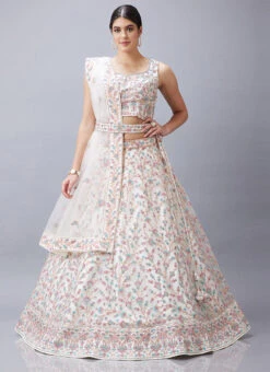 White Net Resham N Hand Work Umbrella Lehenga Choli N Dupatta Wedding Wear -Deals Chic Lehenga Store Charming White Net Resham N Hand Work Umbrella Lehenga Choli N Dupatta GHCBF5424 u