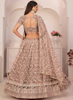 Chocolate Brown Net Embroidery A Line Lehenga Party Wear -Deals Chic Lehenga Store Chocolate Brown Net Embroidery A Line Lehenga GHSKL2103C b