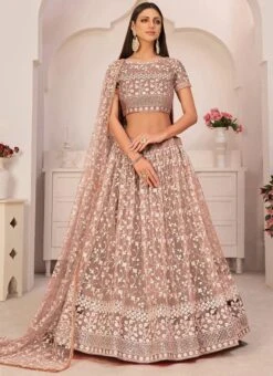 Chocolate Brown Net Embroidery A Line Lehenga Party Wear -Deals Chic Lehenga Store Chocolate Brown Net Embroidery A Line Lehenga GHSKL2103C u