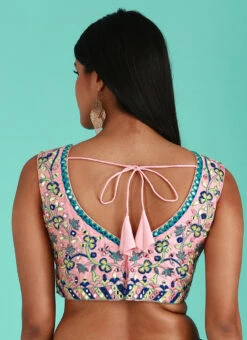 Coral Pink Silk Embroidery Work Blouse Party Wear -Deals Chic Lehenga Store Coral Pink Silk Embroidery Work Blouse BLSPFB165C b