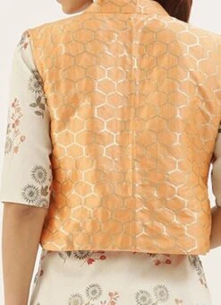 Cream Cotton Silk N Peach Brocade Gown Festive Wear -Deals Chic Lehenga Store Cream Cotton Silk N Peach Brocade Gown IWBS02007269 rrc4