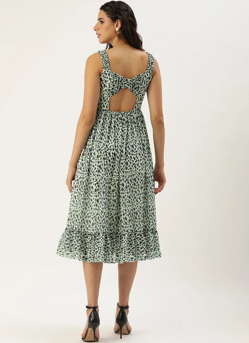 Cream Digital Printed Georgette Flared Dress Party Wear 4 Cream Digital Printed Georgette Flared Dress Party Wear - Image 4