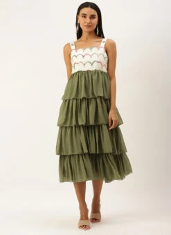 Cream Embroidered Layered Dress Party Wear 10 Cream Embroidered Layered Dress Party Wear -Deals Chic Lehenga Store Cream Embroidered Layered Dress DRBS02209666 u