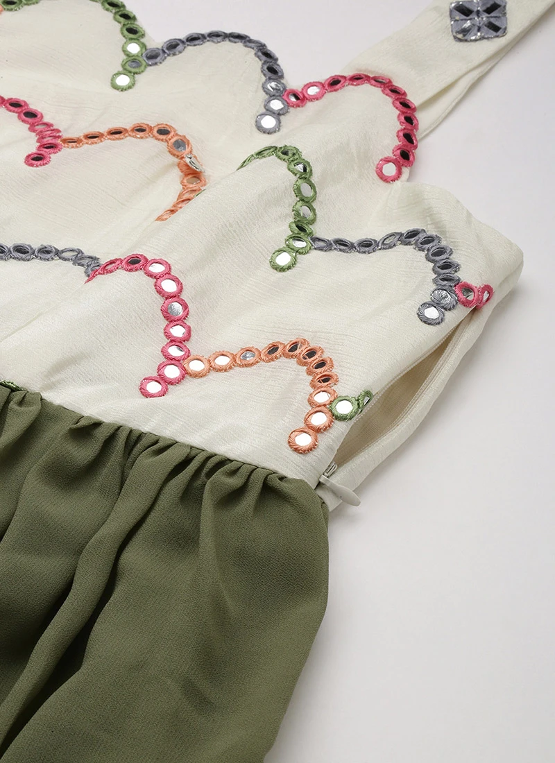 Cream Embroidered Layered Dress Party Wear 5 Cream Embroidered Layered Dress Party Wear - Image 5