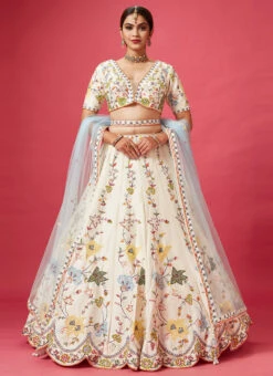 Cream Embroidered And Hand Work Art Silk Umbrella Lehenga Wedding Wear -Deals Chic Lehenga Store Cream Embroidered and Hand work Art Silk Umbrella Lehenga GHMKNS1178556A u