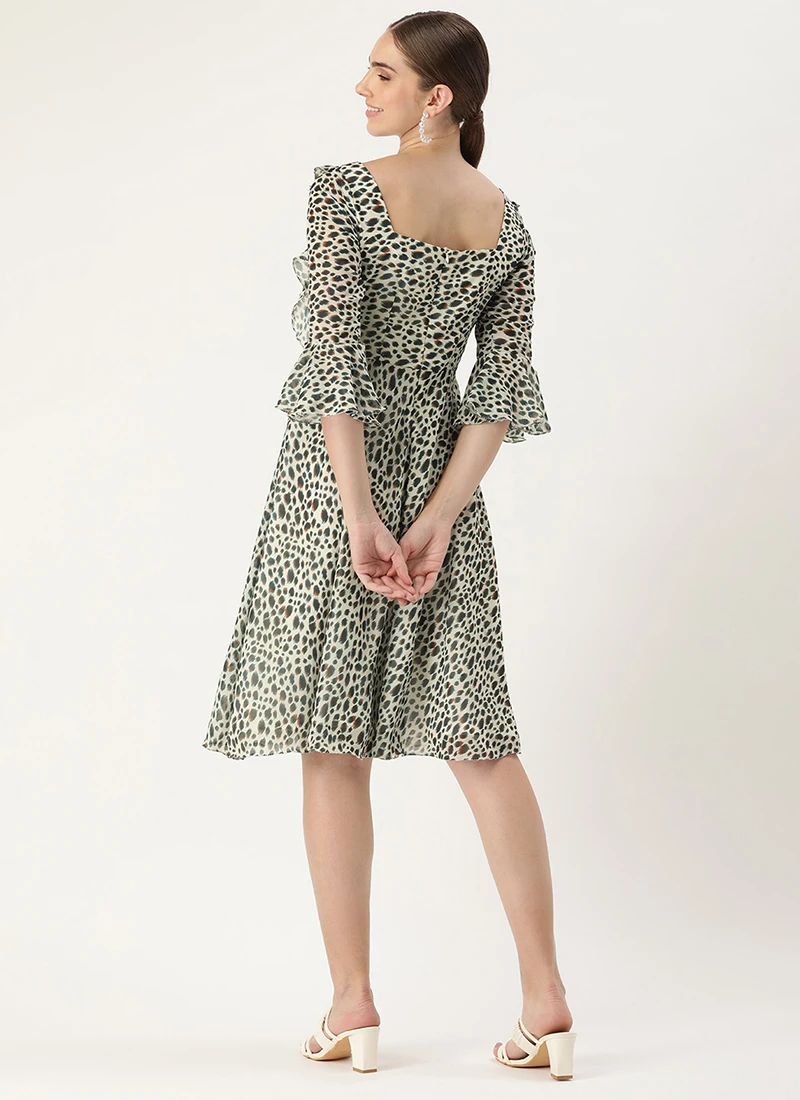 Cream Georgette Digital Printed Dress Party Wear 4 Cream Georgette Digital Printed Dress Party Wear - Image 4