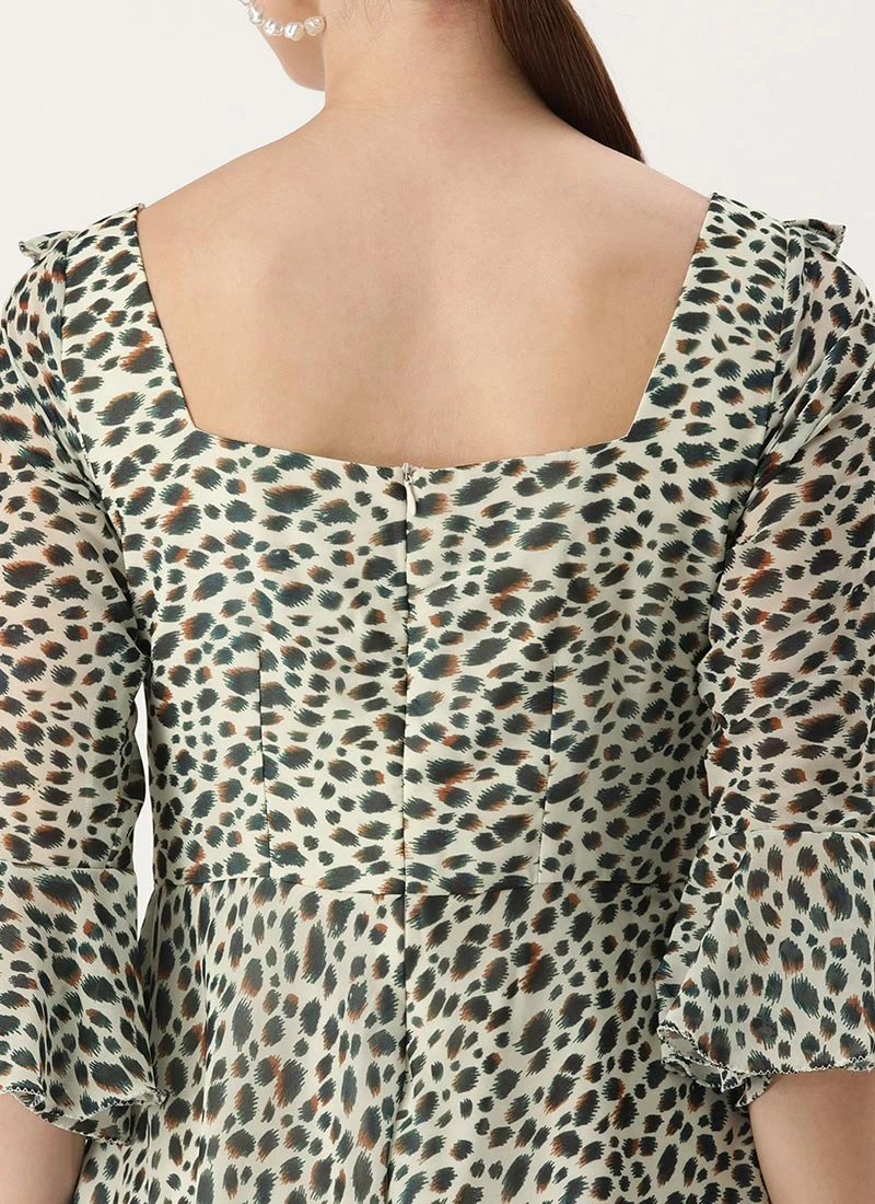 Cream Georgette Digital Printed Dress Party Wear 6 Cream Georgette Digital Printed Dress Party Wear - Image 6