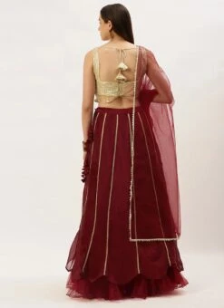 Cream Georgette Embroidered Maroon Kali Lehenga Festive Wear -Deals Chic Lehenga Store Cream Georgette Embroidered Maroon Kali Lehenga GHBS02211088 b