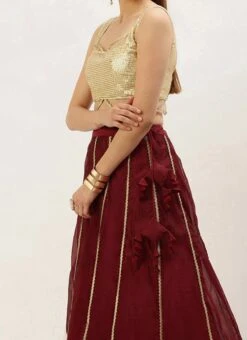 Cream Georgette Embroidered Maroon Kali Lehenga Festive Wear