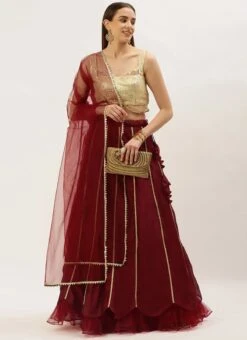 Cream Georgette Embroidered Maroon Kali Lehenga Festive Wear -Deals Chic Lehenga Store Cream Georgette Embroidered Maroon Kali Lehenga GHBS02211088 u