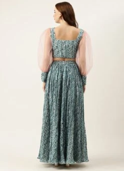 Skirt From Cream N Blue Printed Chinon Skirt Set After Six Wear -Deals Chic Lehenga Store Cream N Blue Printed Chinon Skirt Set IWBS02301022 b