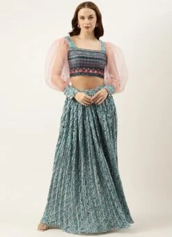 Skirt From Cream N Blue Printed Chinon Skirt Set After Six Wear -Deals Chic Lehenga Store Cream N Blue Printed Chinon Skirt Set IWBS02301022 u