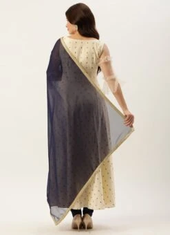 Cream Satin N Blue Ruched Style Anarkali Suit Festive Wear -Deals Chic Lehenga Store Cream Satin N Blue Ruched Style Anarkali Suit SLBS02204840 b