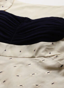 Cream Satin N Blue Ruched Style Anarkali Suit Festive Wear -Deals Chic Lehenga Store Cream Satin N Blue Ruched Style Anarkali Suit SLBS02204840 rrc1